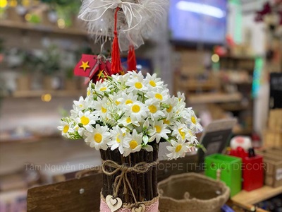 Chậu hoa cúc quấn nhánh cây Handmade [Loại 1] C25cm CHAUHOACS-07